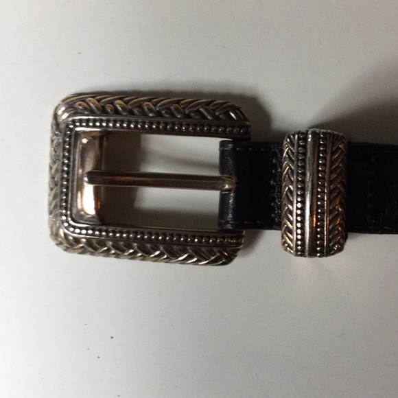 Brighton Black Leather Belt with Silvertone accents - Picture 7 of 9